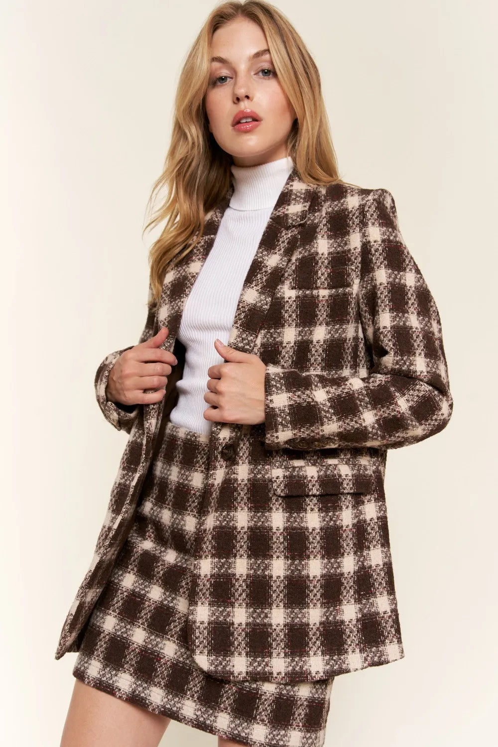 Plaid One-Button Blazer