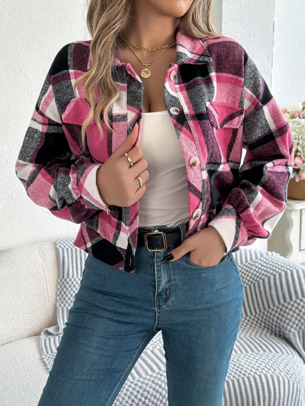 Plaid Button Up Jacket
