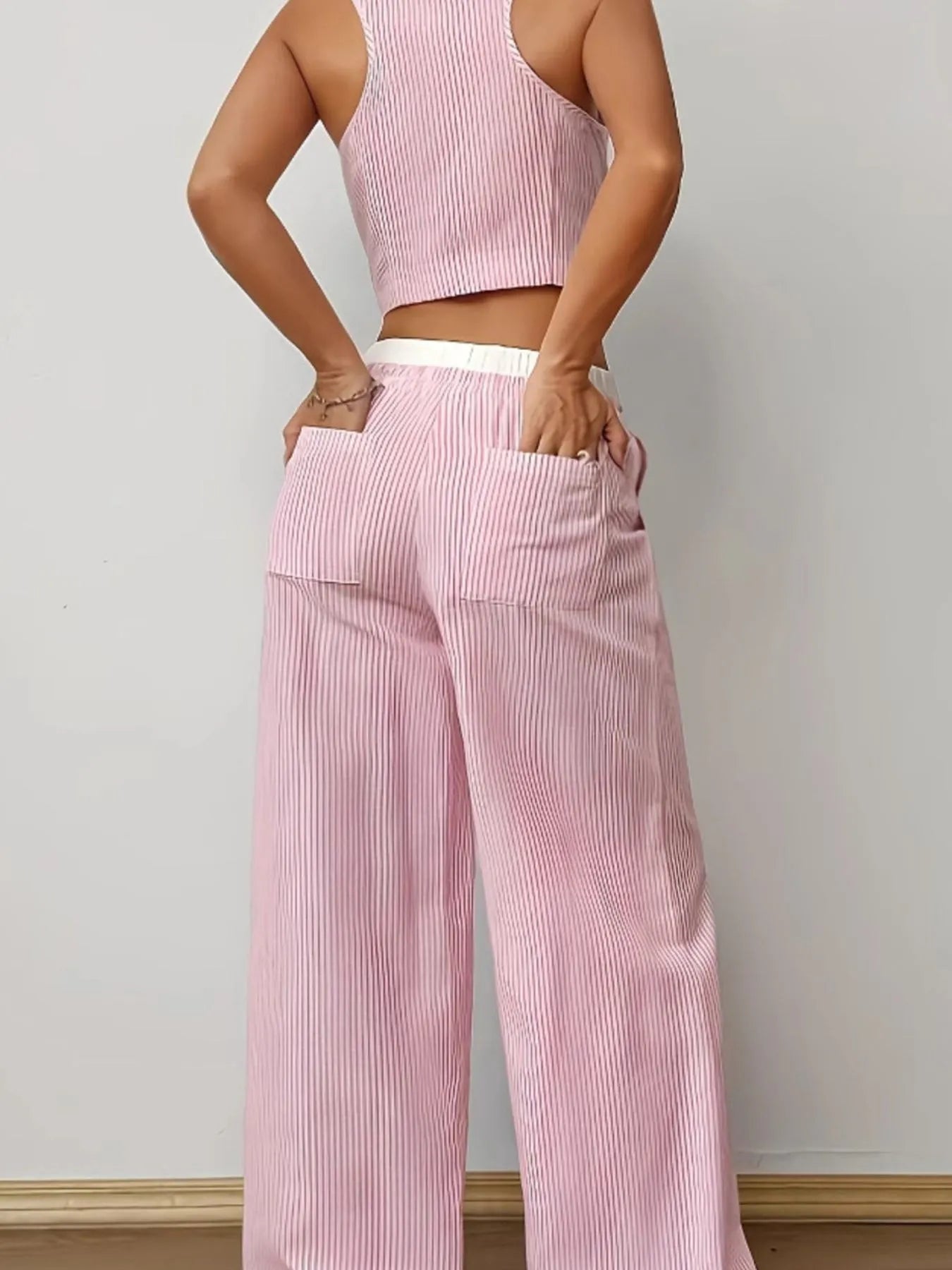 Striped Vest and Wide Leg Pants Set