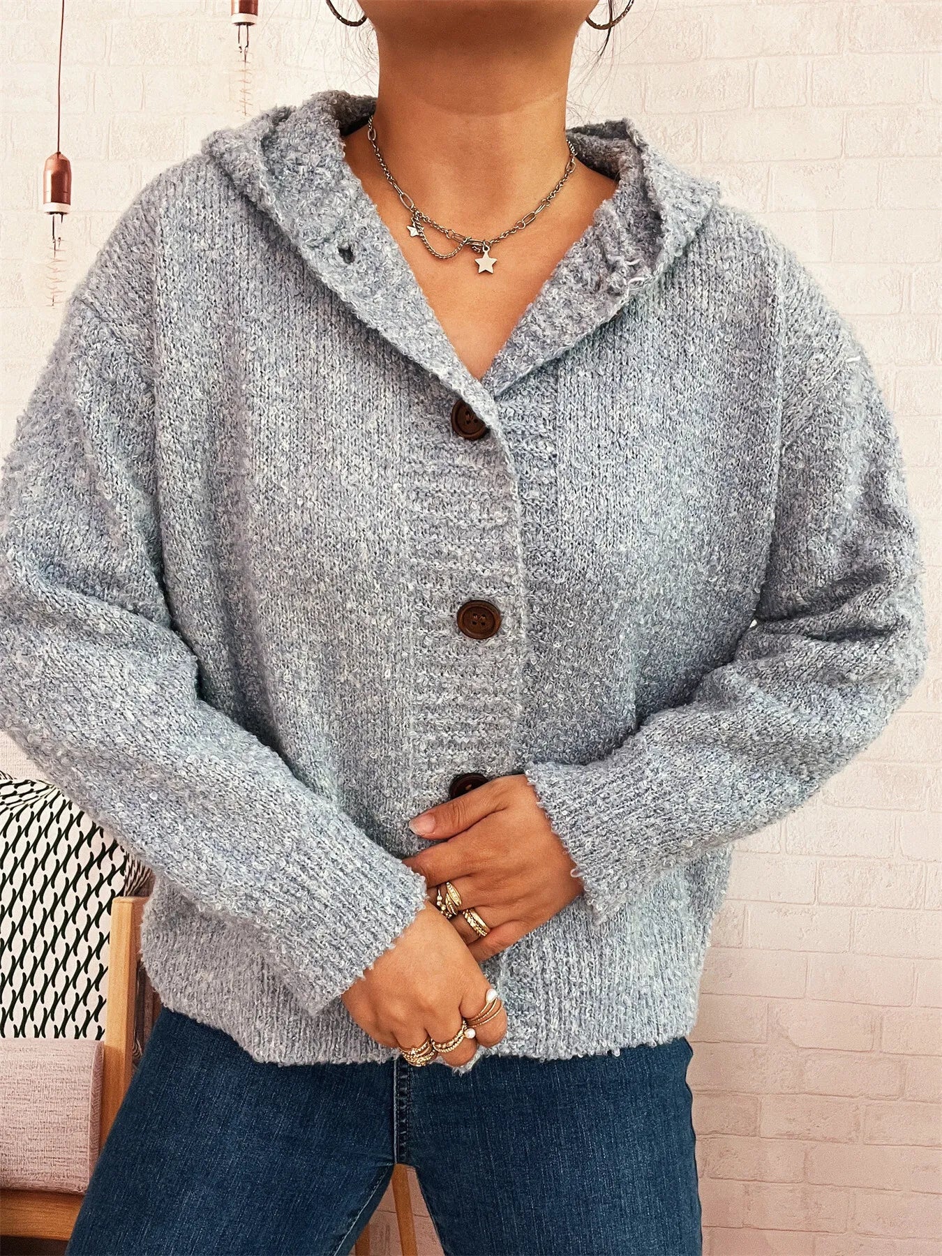 Chunky Buttoned Hooded Cardigan