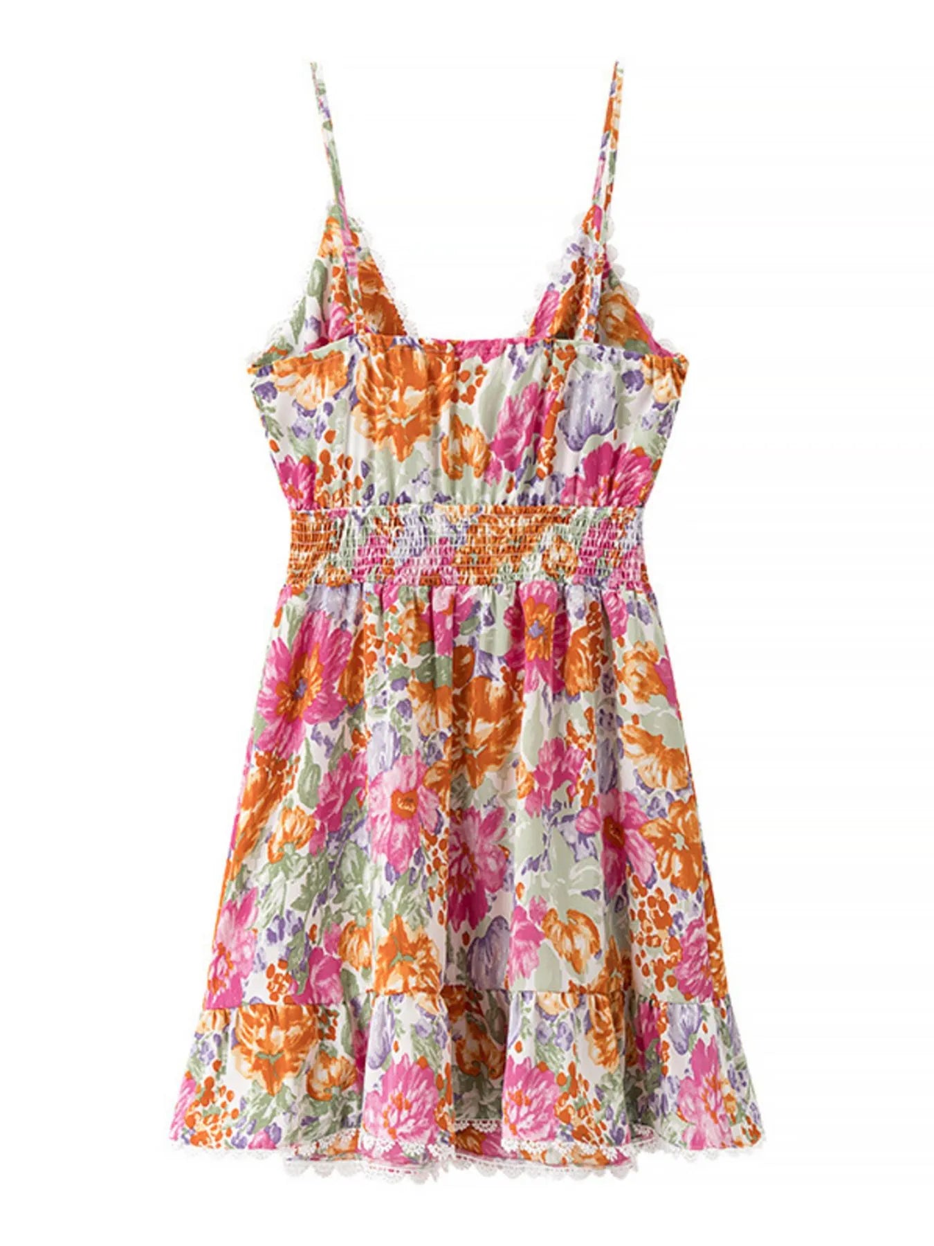 Floral Print Tie-Front Mini Dress with Lace Trim
