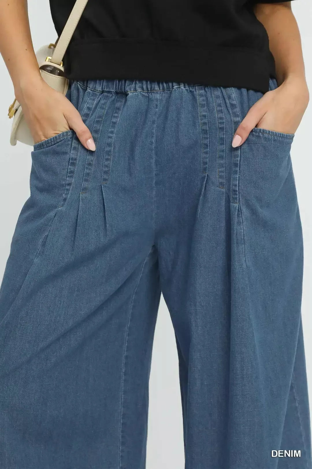 Stone Washed Wide Leg Lightweight Denim Pants