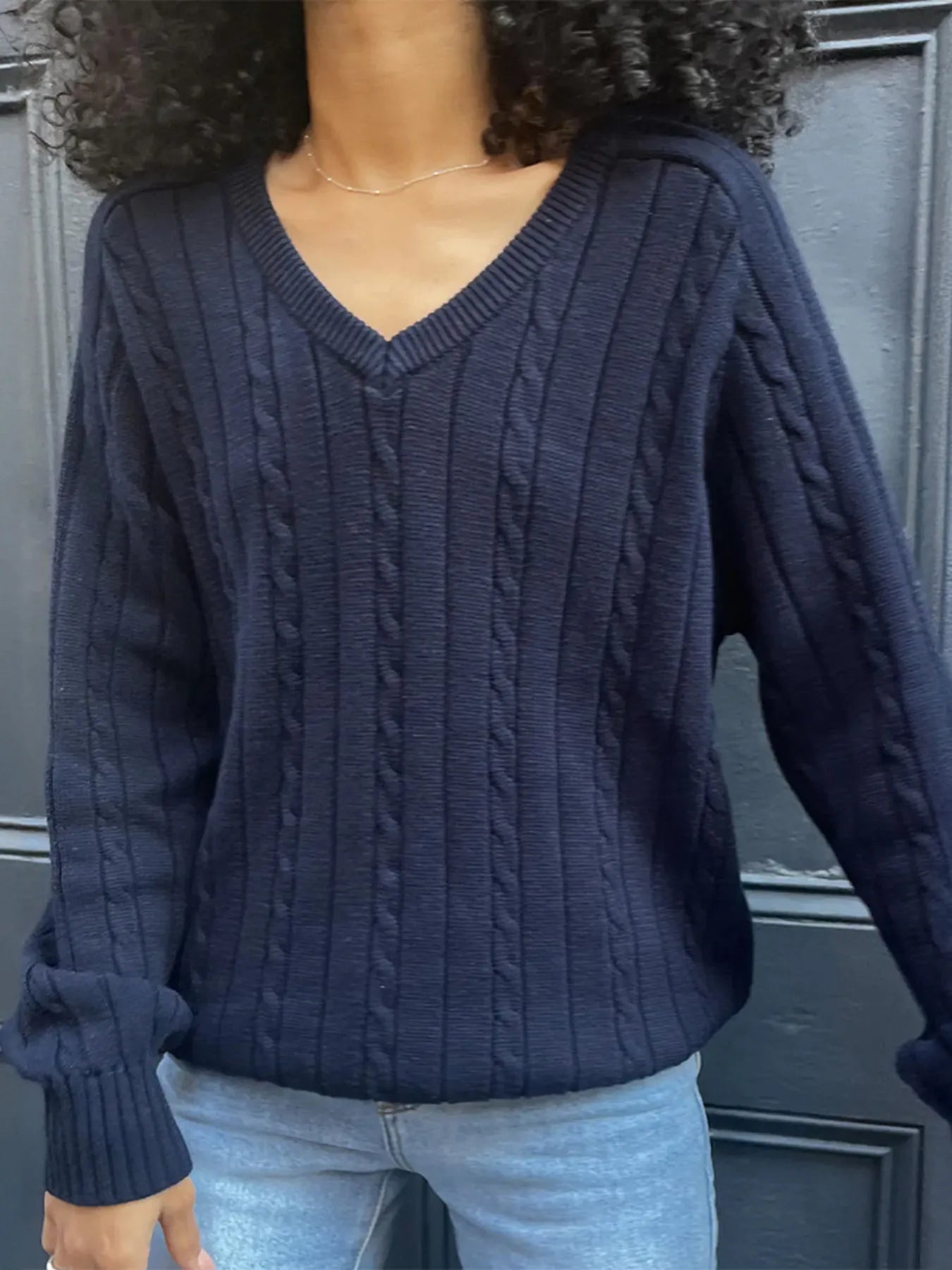 Classic Cable Knit V-Neck Pullover Sweater