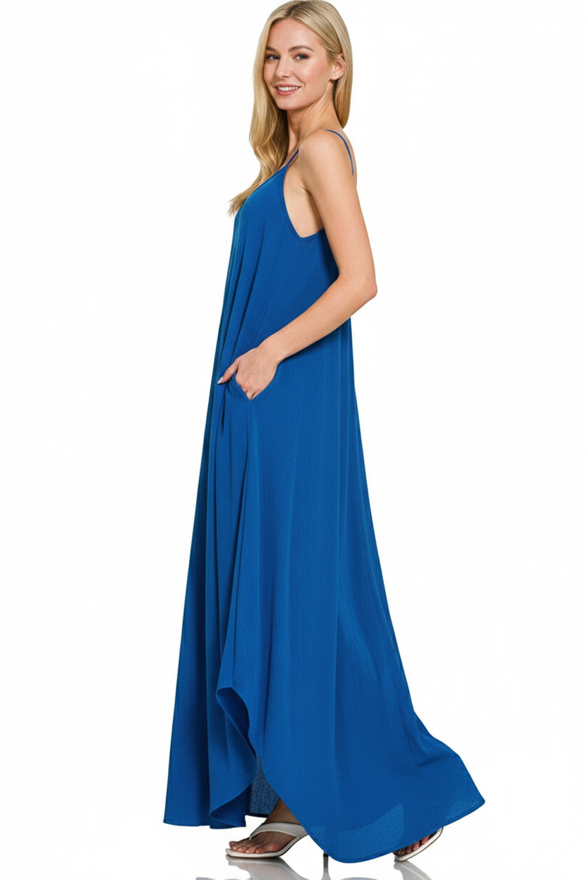 Crinkle Cami Maxi Dress with Pockets - Royal Blue