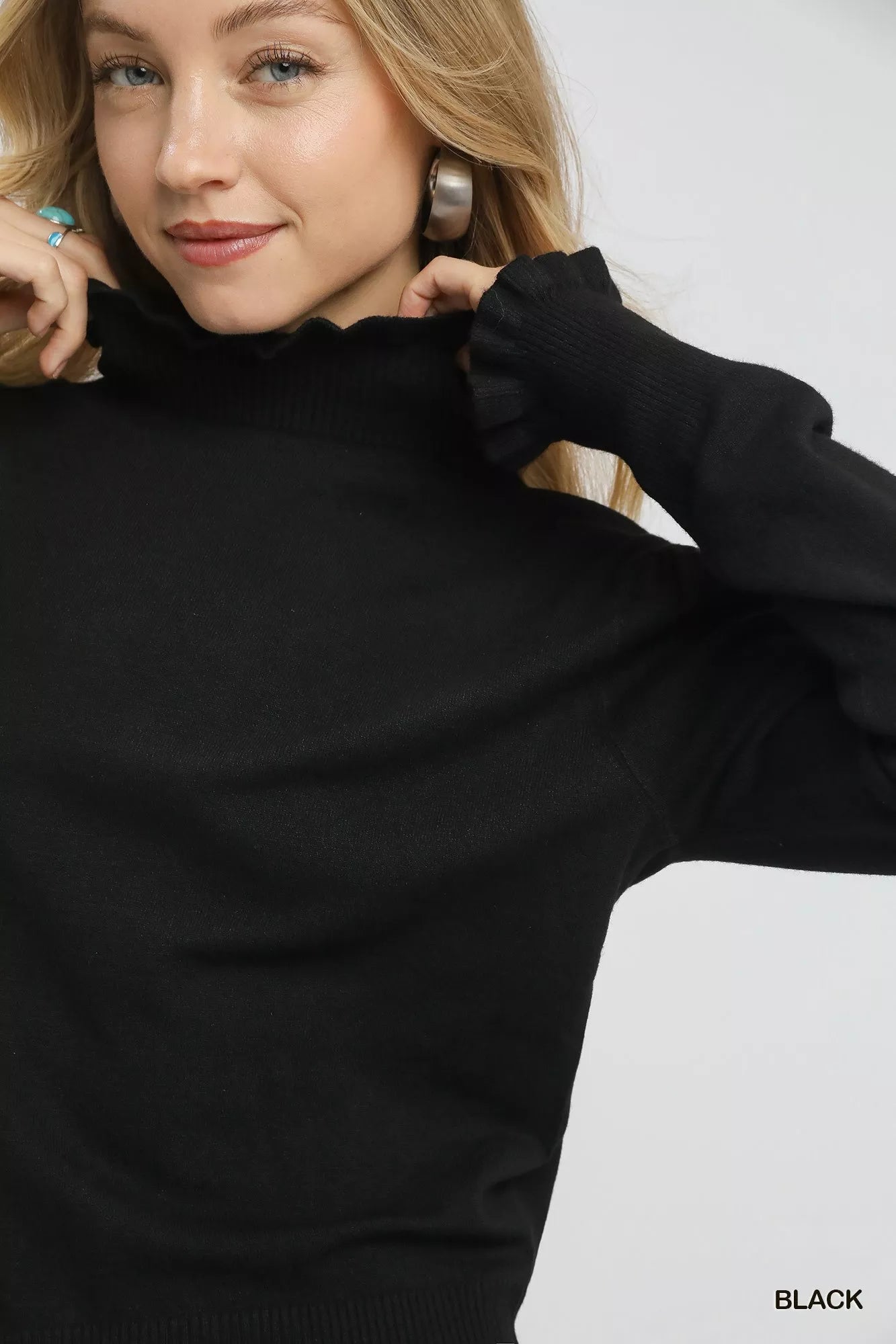 Mock Neck Ruffle Sleeve Sweater