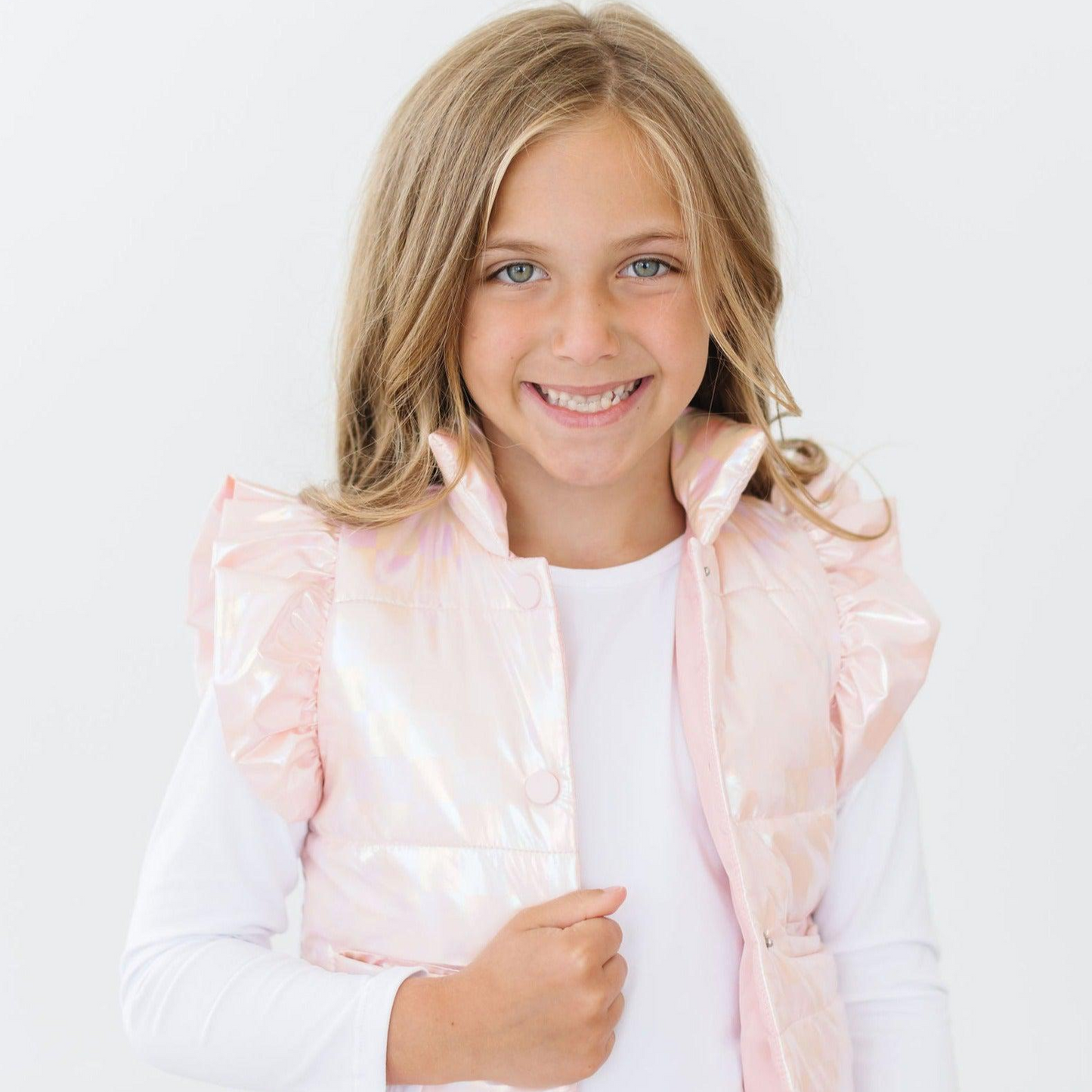 Light Pink Checker Puffer Vest