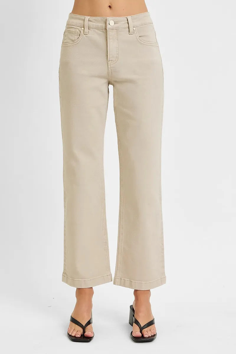 Mid Rise Ankle Straight Jeans with Tummy Control
