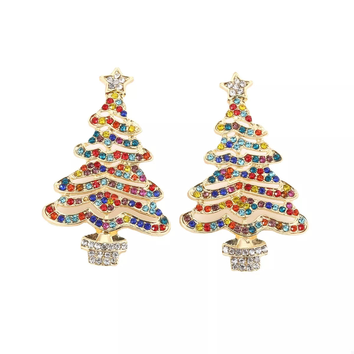 Rhinestone Christmas Tree Earrings