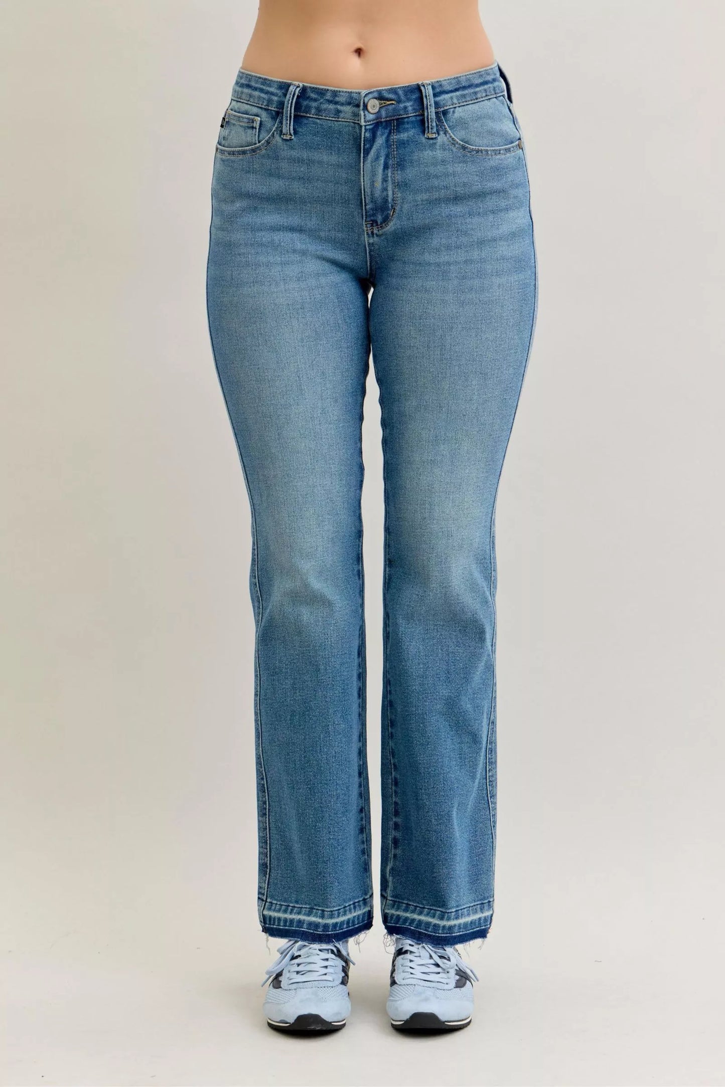 Mid-Rise Slim Bootcut Tummy Control Release Hem Jeans