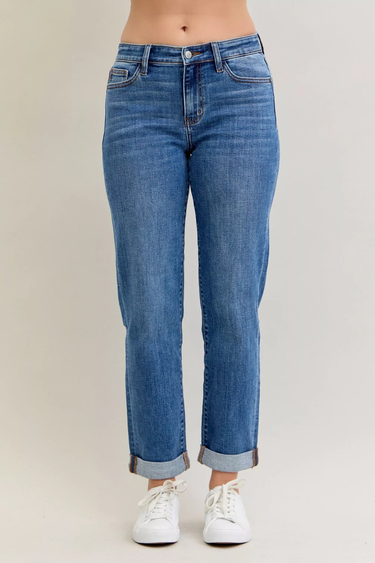 Mid-Rise Boyfriend Fit Cuffed Jeans