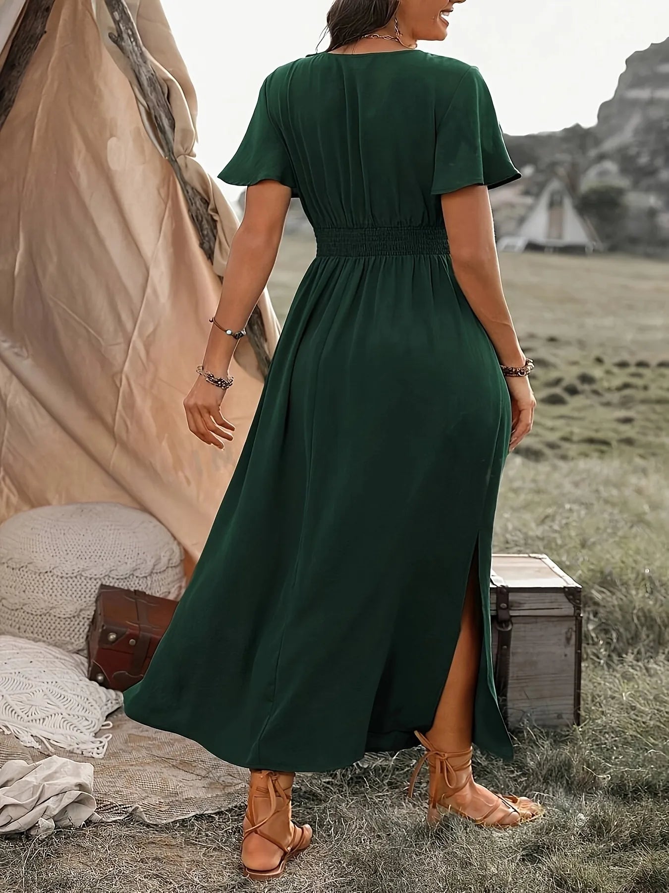 Surplice Short Sleeve Maxi Dress