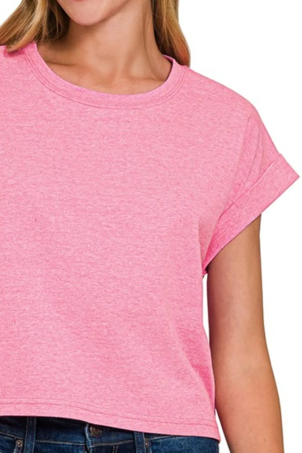Women's Rolled Sleeve Crop Top