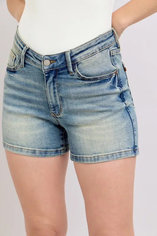 V-Front Vintage Wash Shorts by Judy Blue