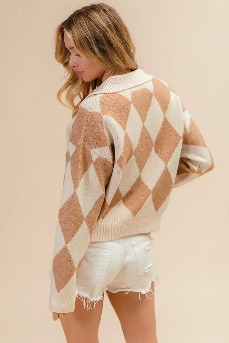 Argyle Collared Notch Neck Sweater