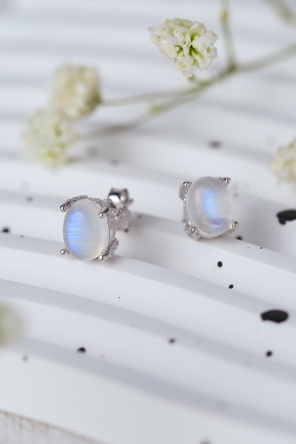 Natural Moonstone Stud Earrings