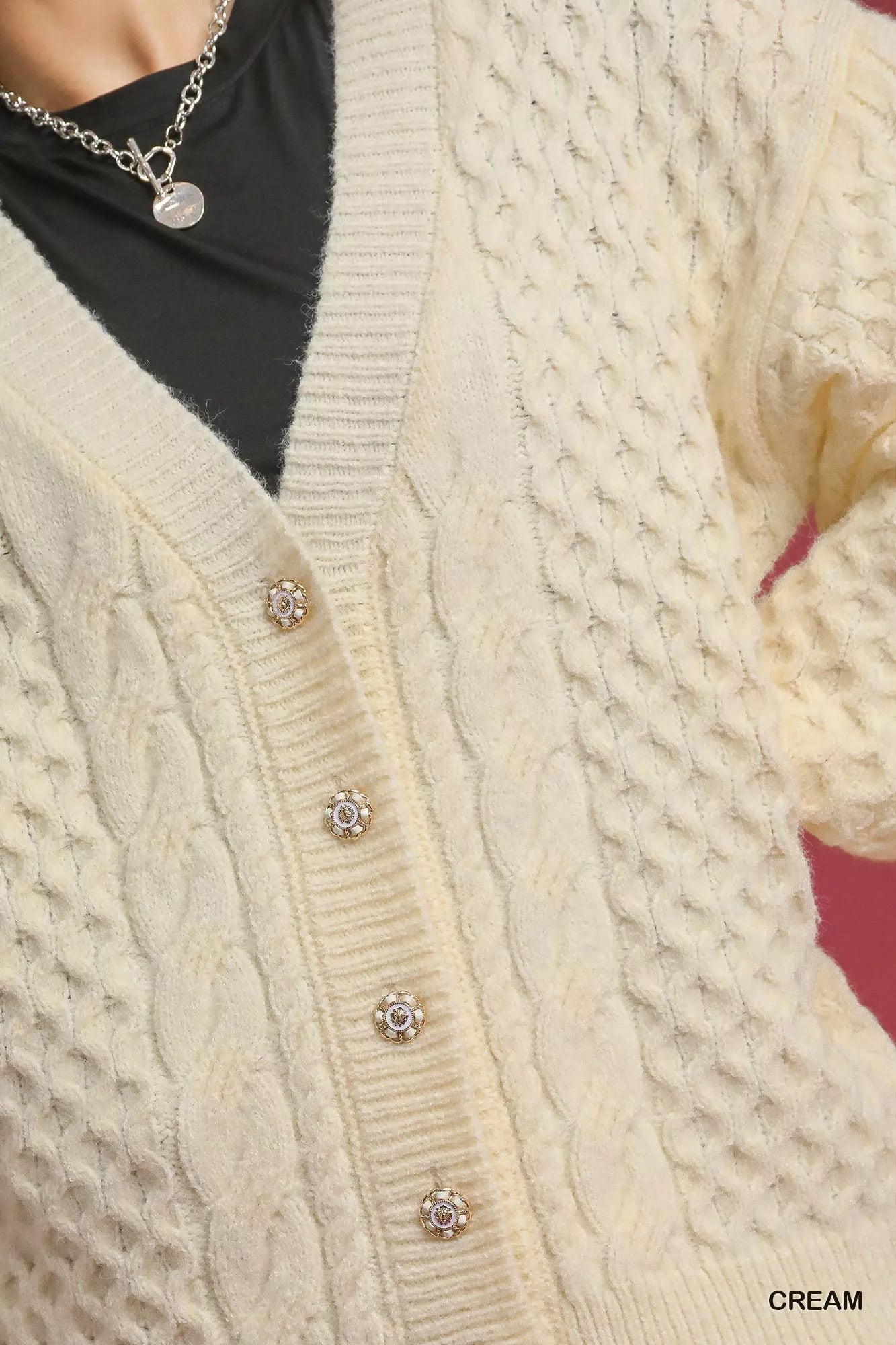 Cable Knit Cardigan with Pearl Buttons