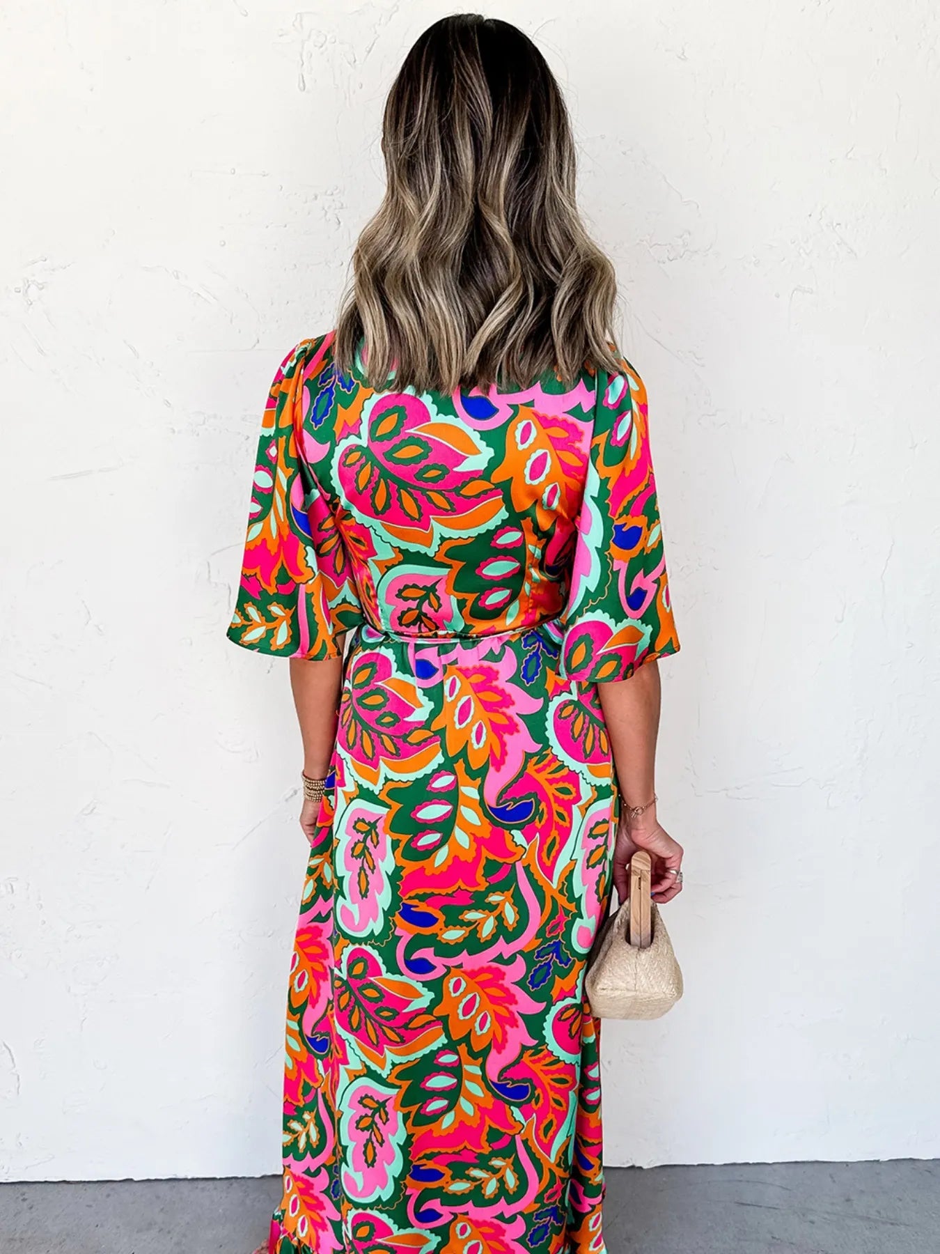 Floral Print Wrap Maxi Dress with Ruffle Details