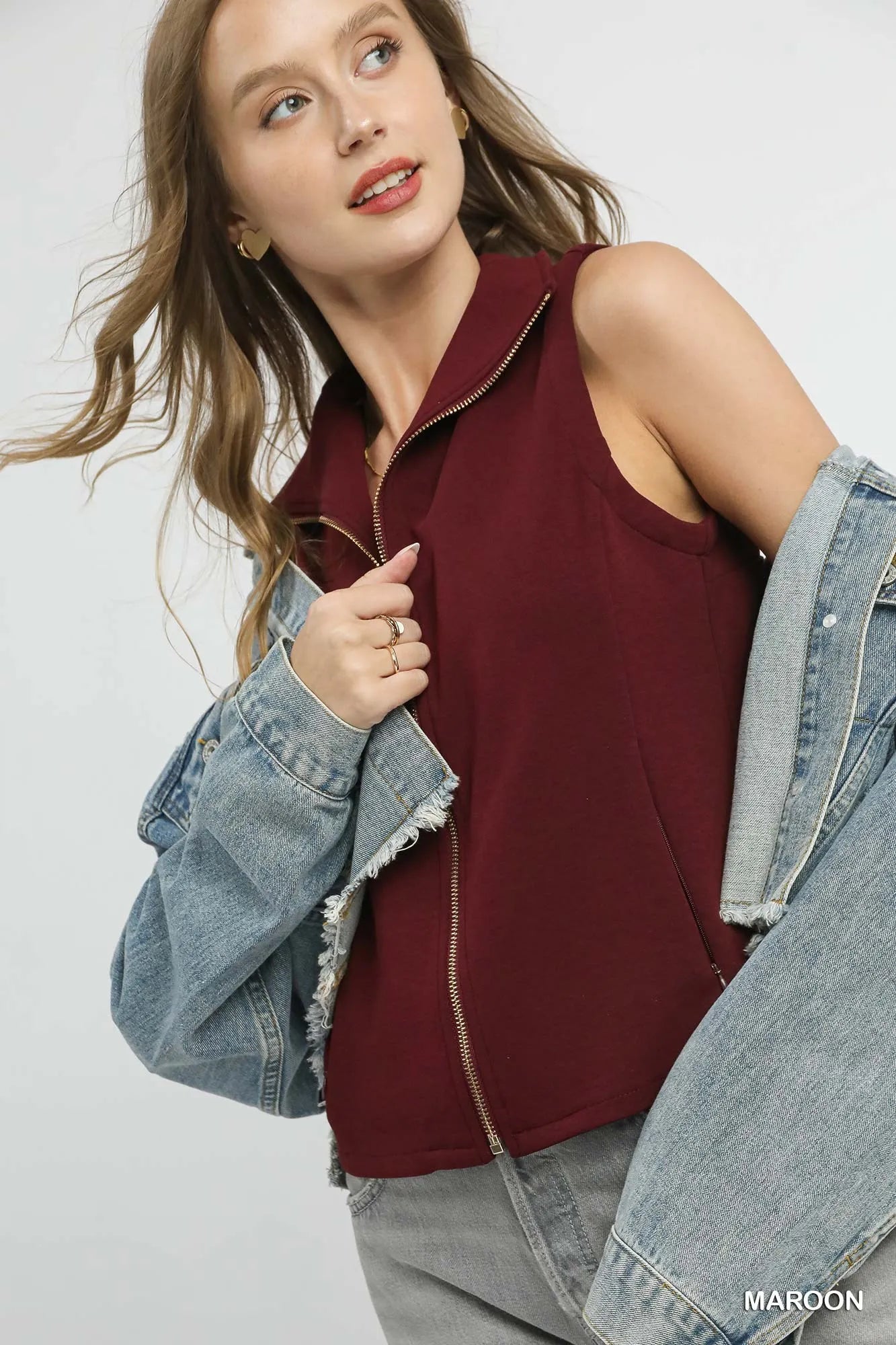 Zip-Front Fitted Vest with Pockets