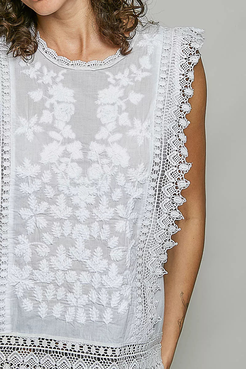 Embroidered Lace Sleeveless Top