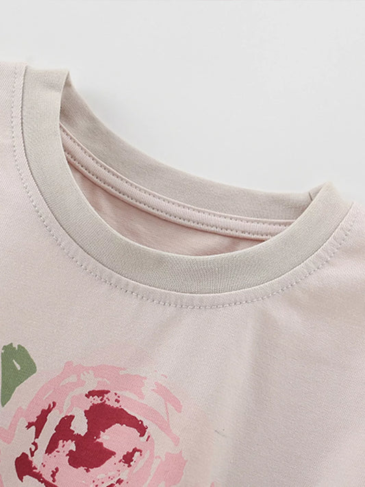 Rose Print Graphic Tee and Shorts Set - Back View