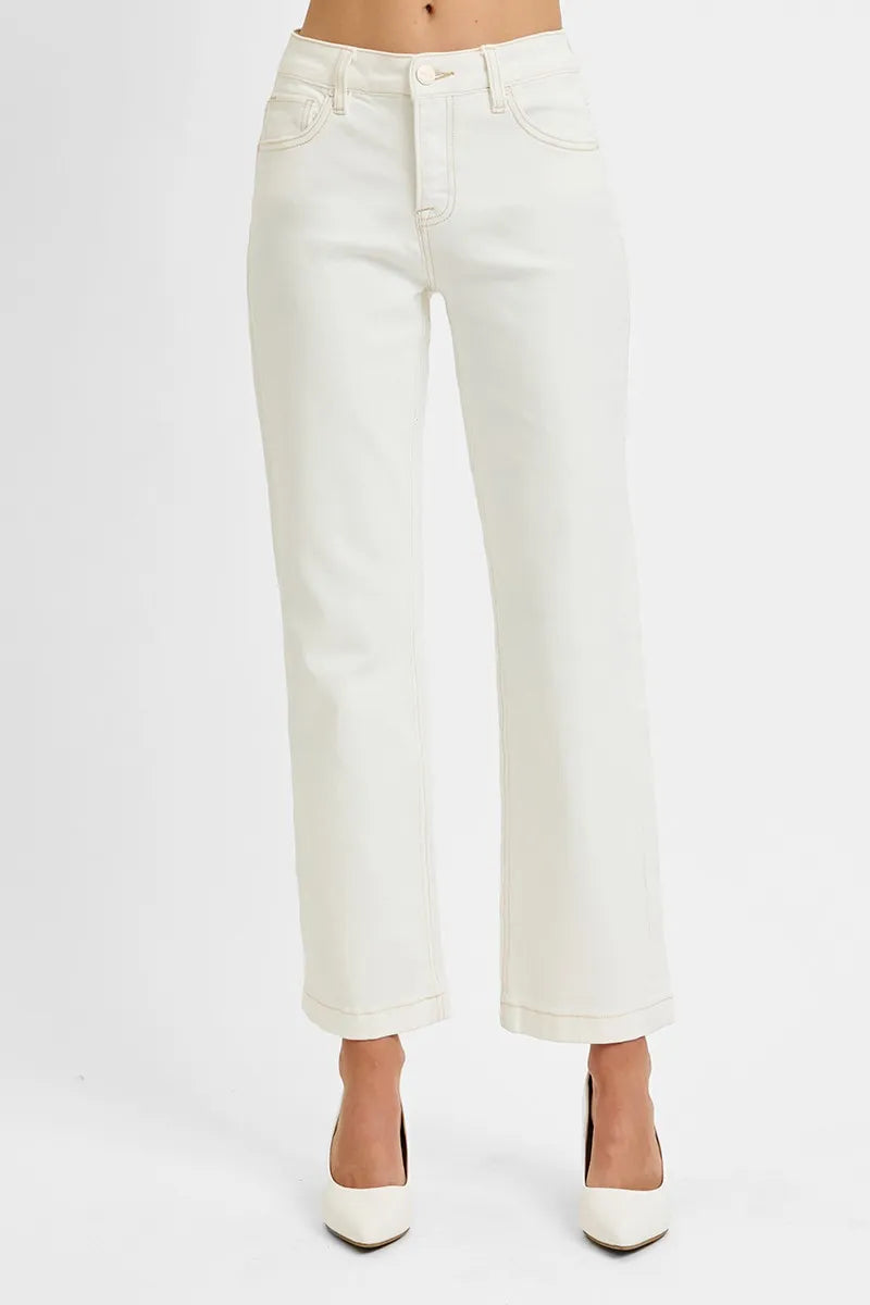 Tummy Control Mid Rise Straight Jeans