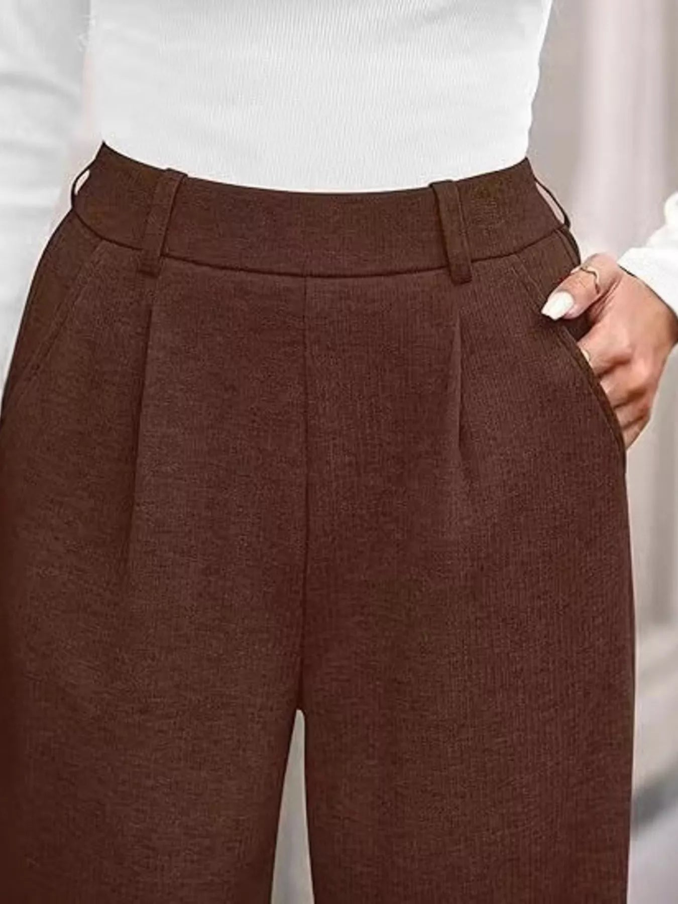 Wide-Leg Pleated Trouser Pants