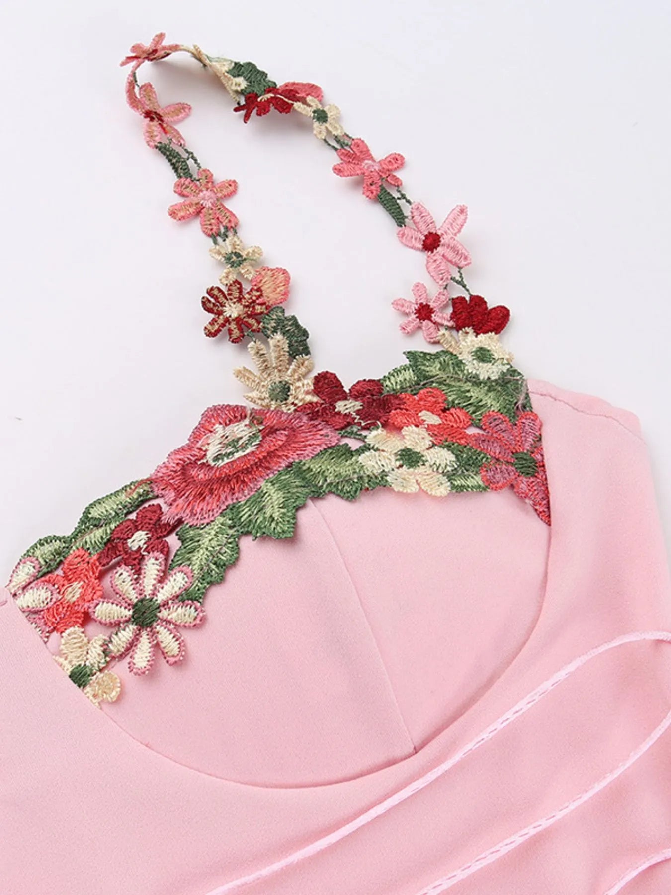 Pink Floral Trim Maxi Dress