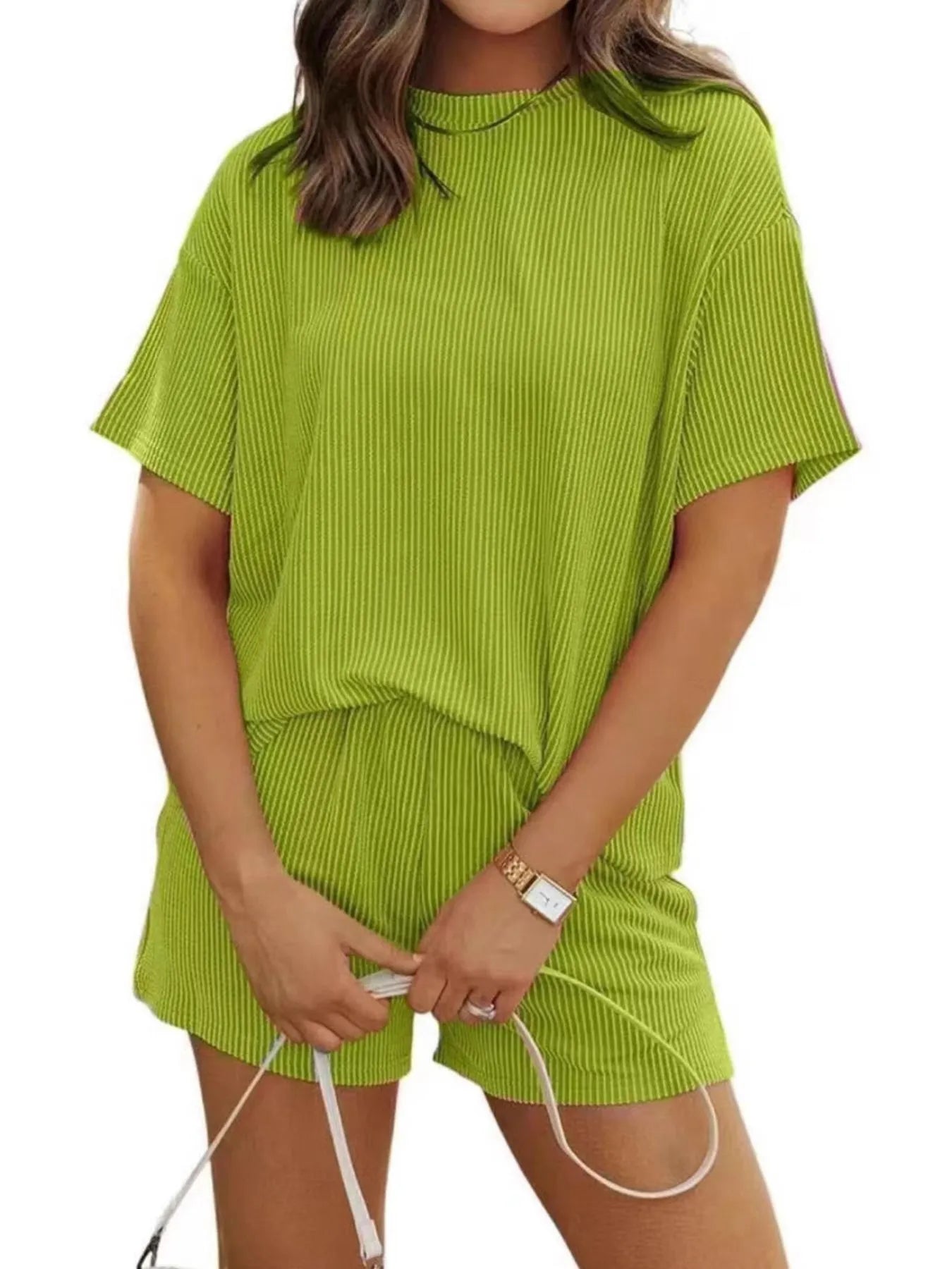 Ribbed Short Sleeve Lounge Set
