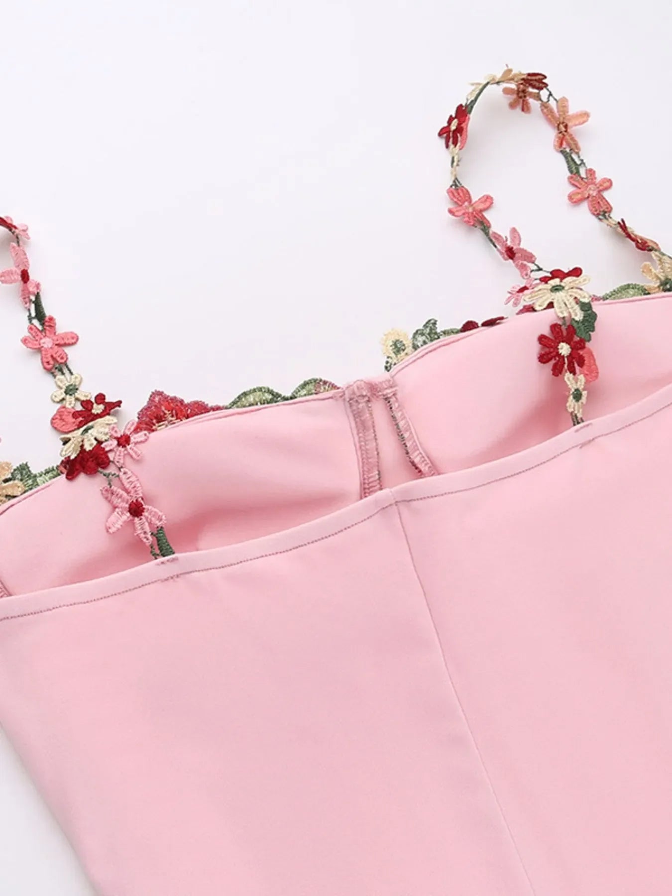 Pink Floral Trim Maxi Dress