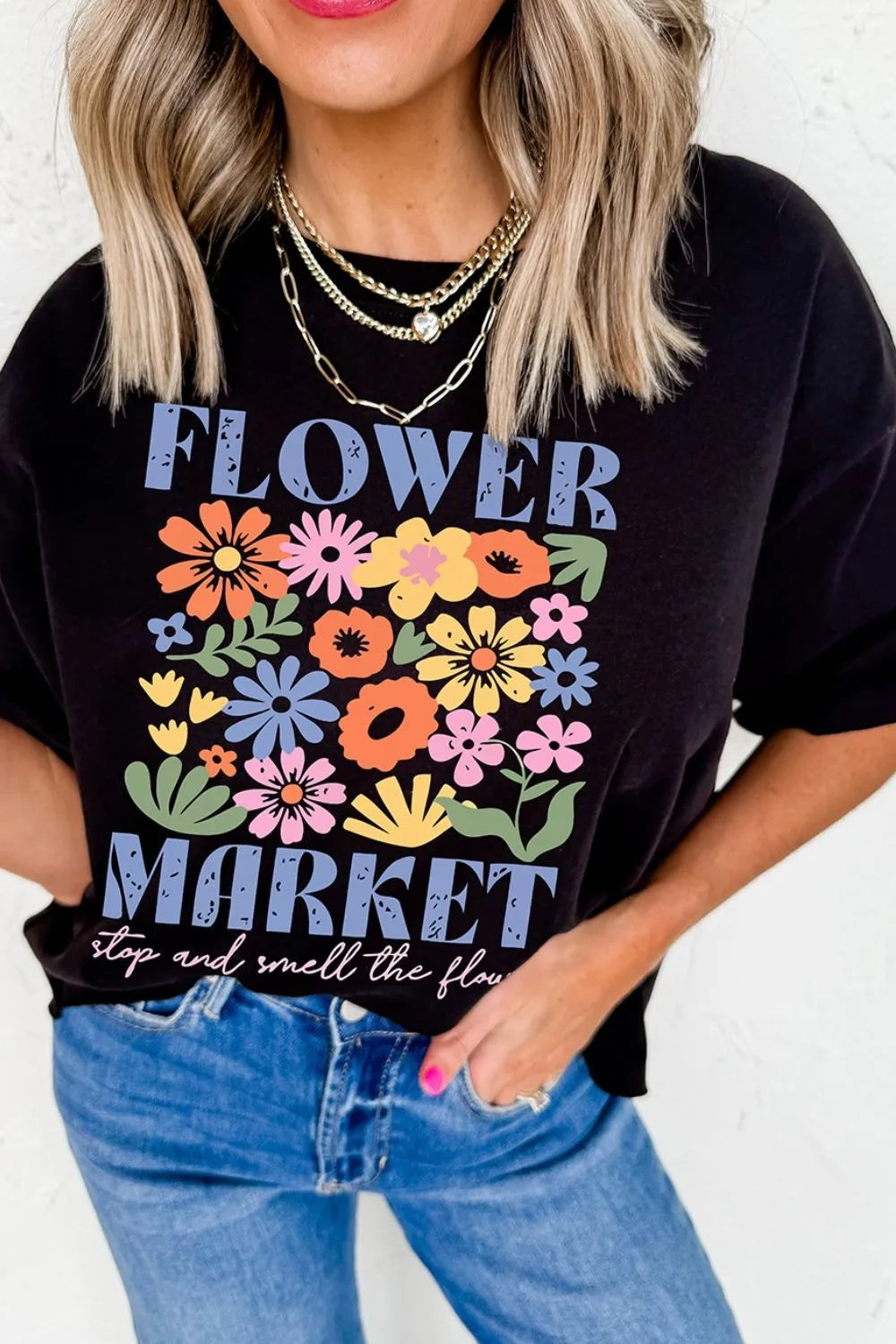 Flower Market Graphic Tee in Black