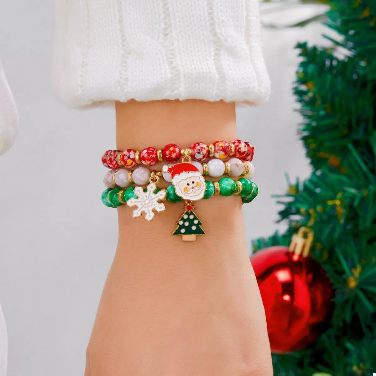 3-Piece Christmas Charm Beaded Bracelet