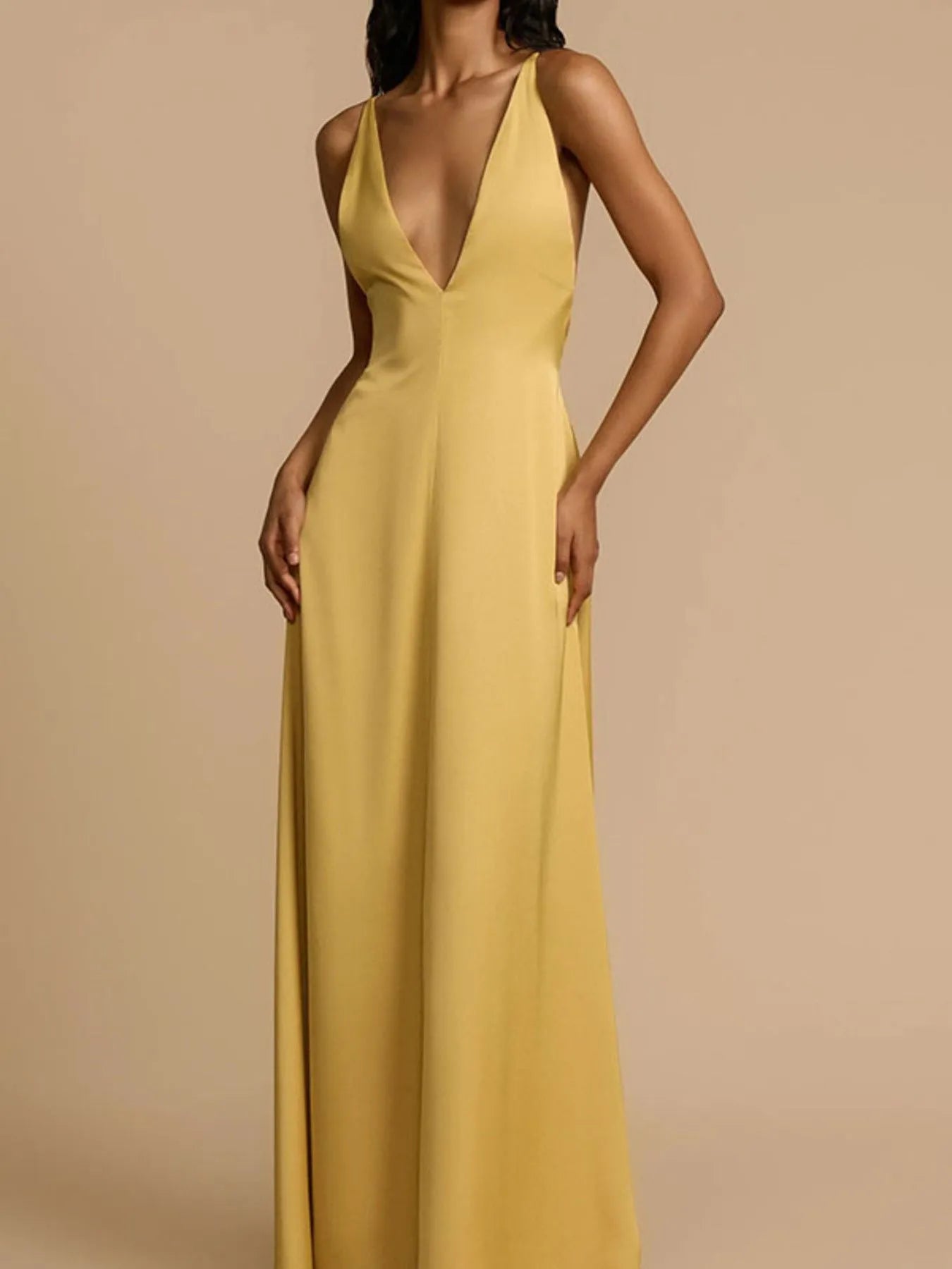 Golden Hour Deep V-Neck Maxi Dress