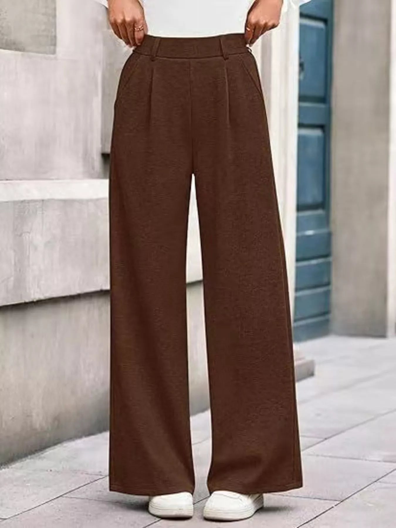 Wide-Leg Pleated Trouser Pants