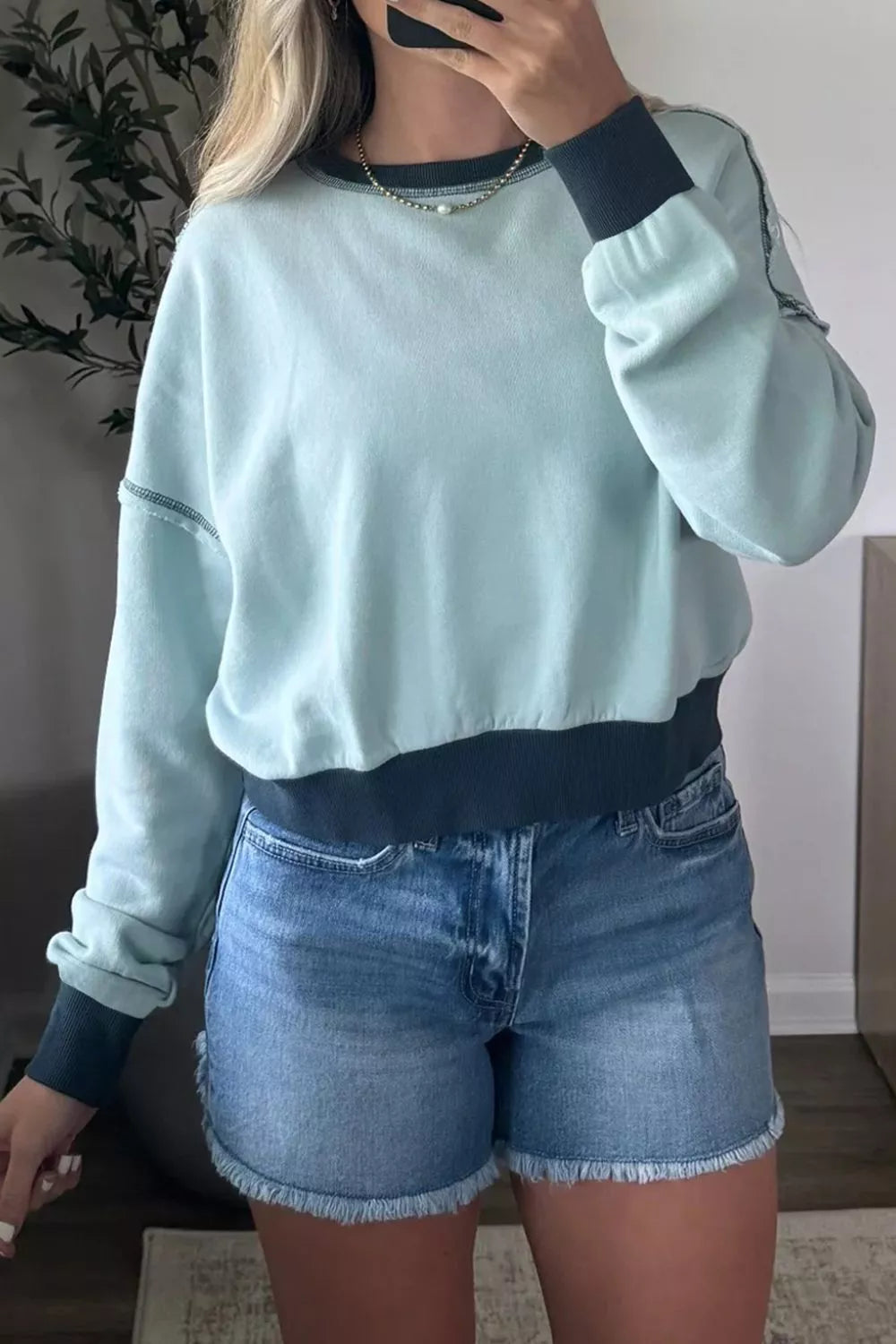 Exposed Seam Cropped Sweatshirt