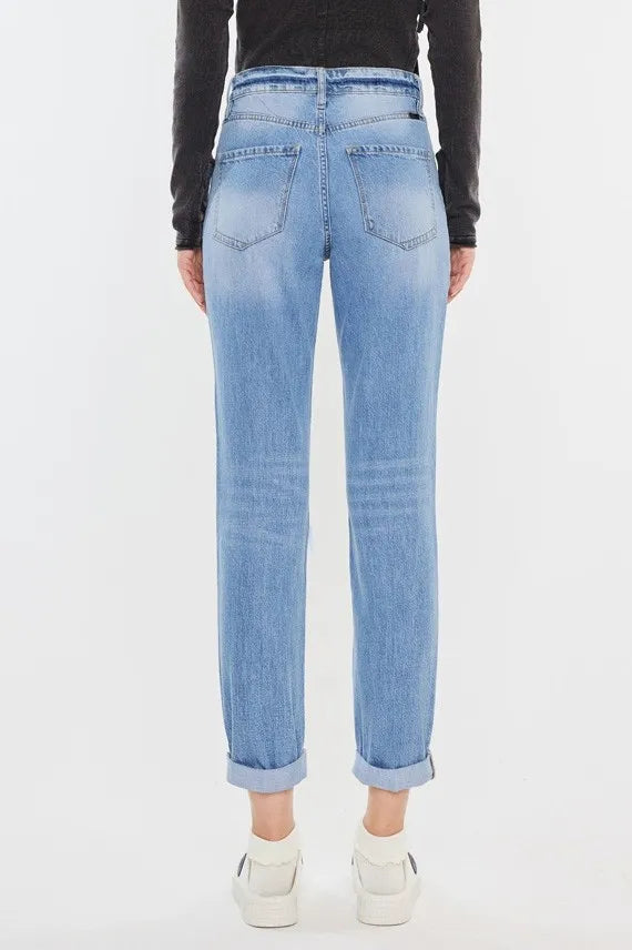 Women's High Rise Distressed Mom Jeans