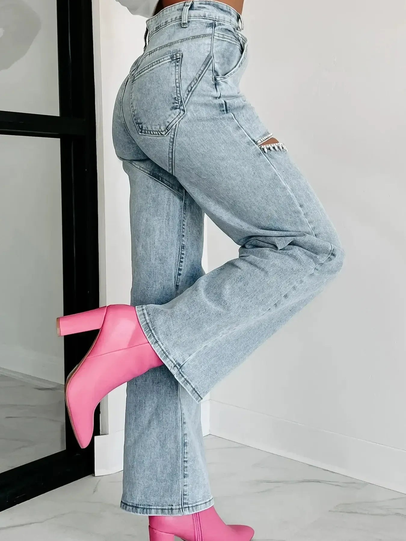 Women's High Waist Cut-Out Wide Leg Jeans