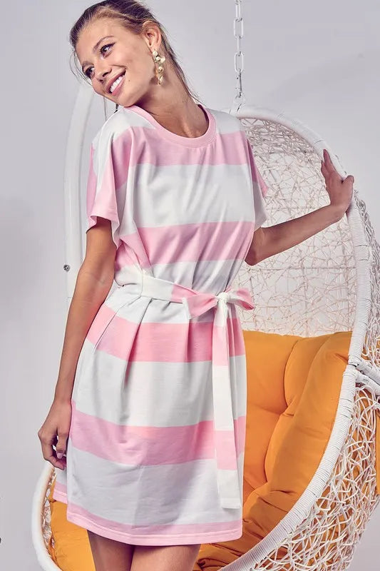 Tie Front Striped T-Shirt Dress