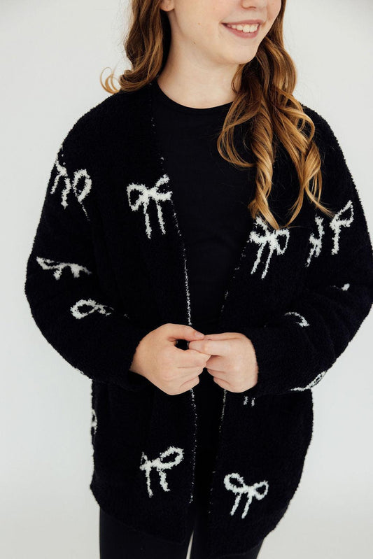 Cozy Cardigan - Black with White Bows