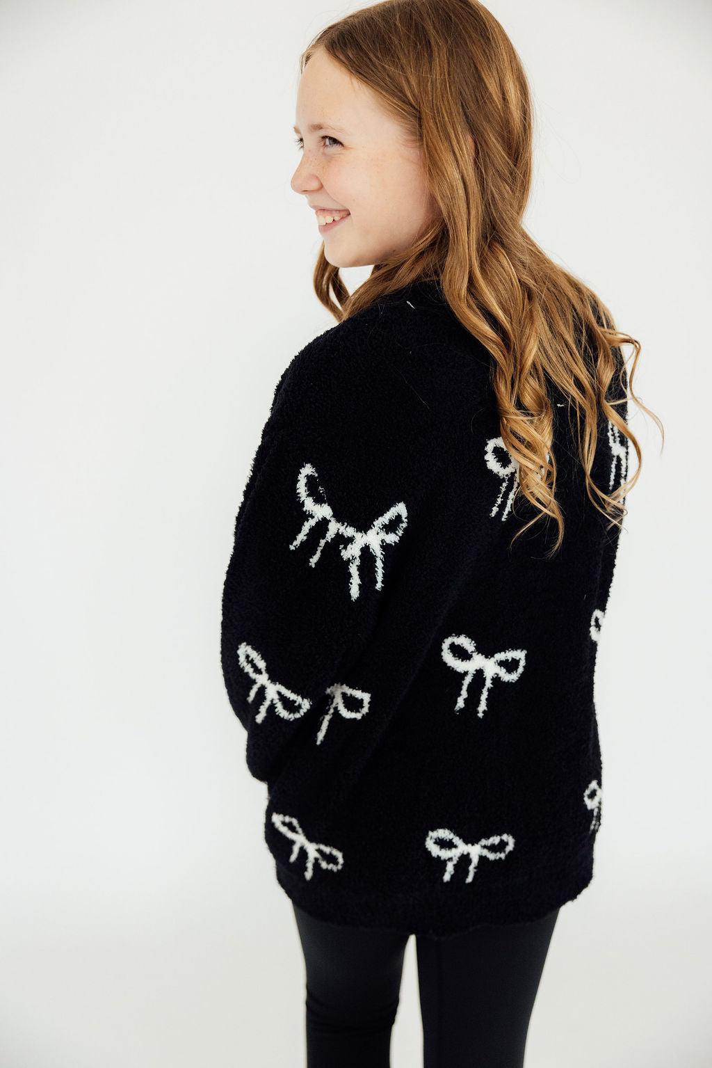 Cozy Cardigan - Black with White Bows