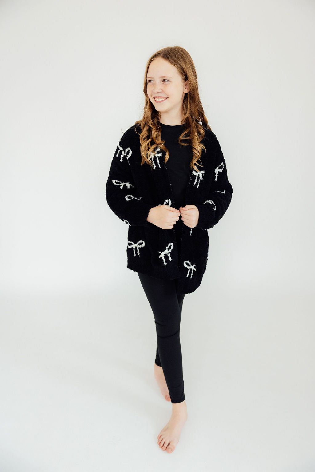 Cozy Cardigan - Black with White Bows