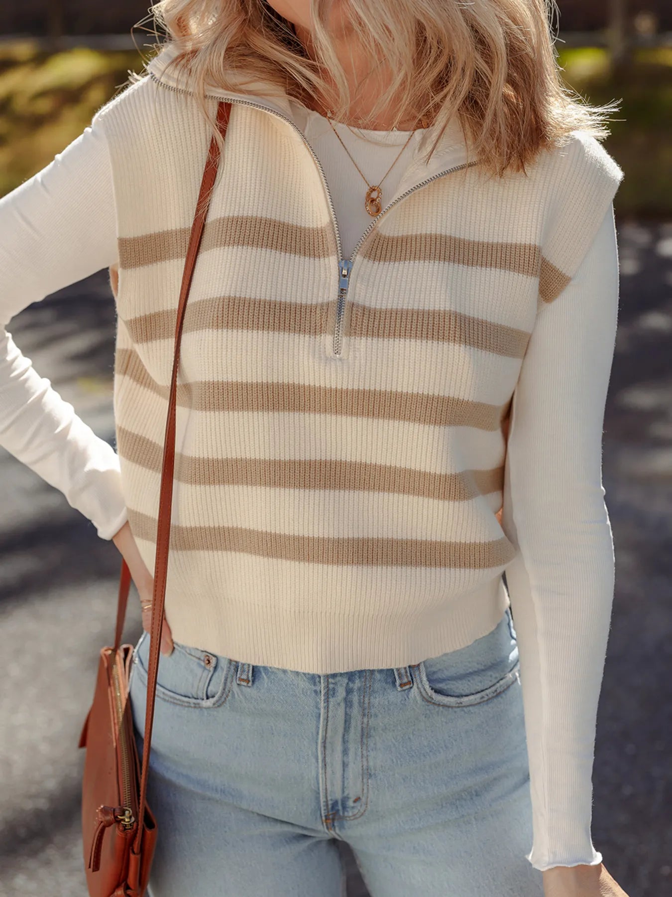 Striped Half-Zip Sweater Vest