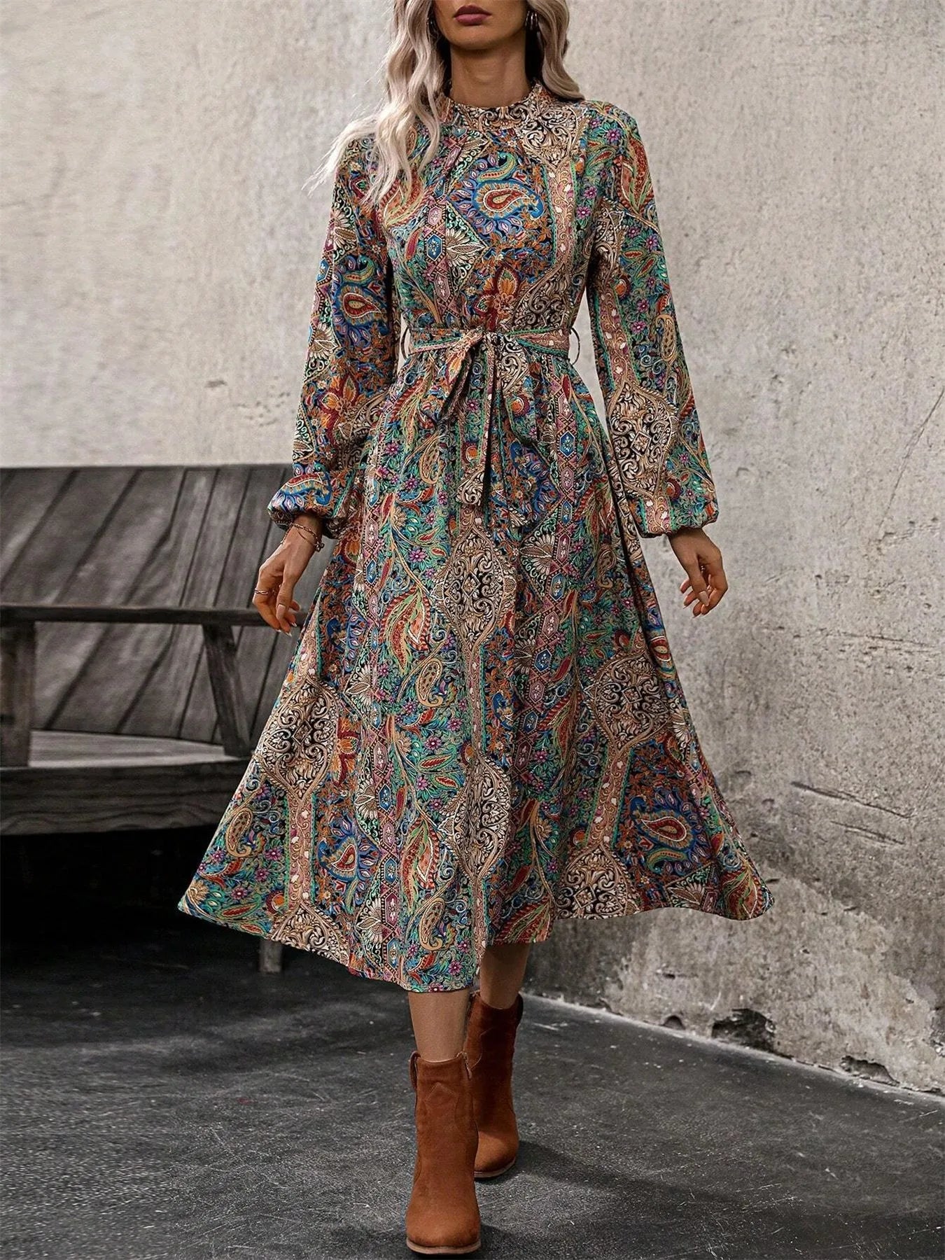Paisley Print Midi Dress