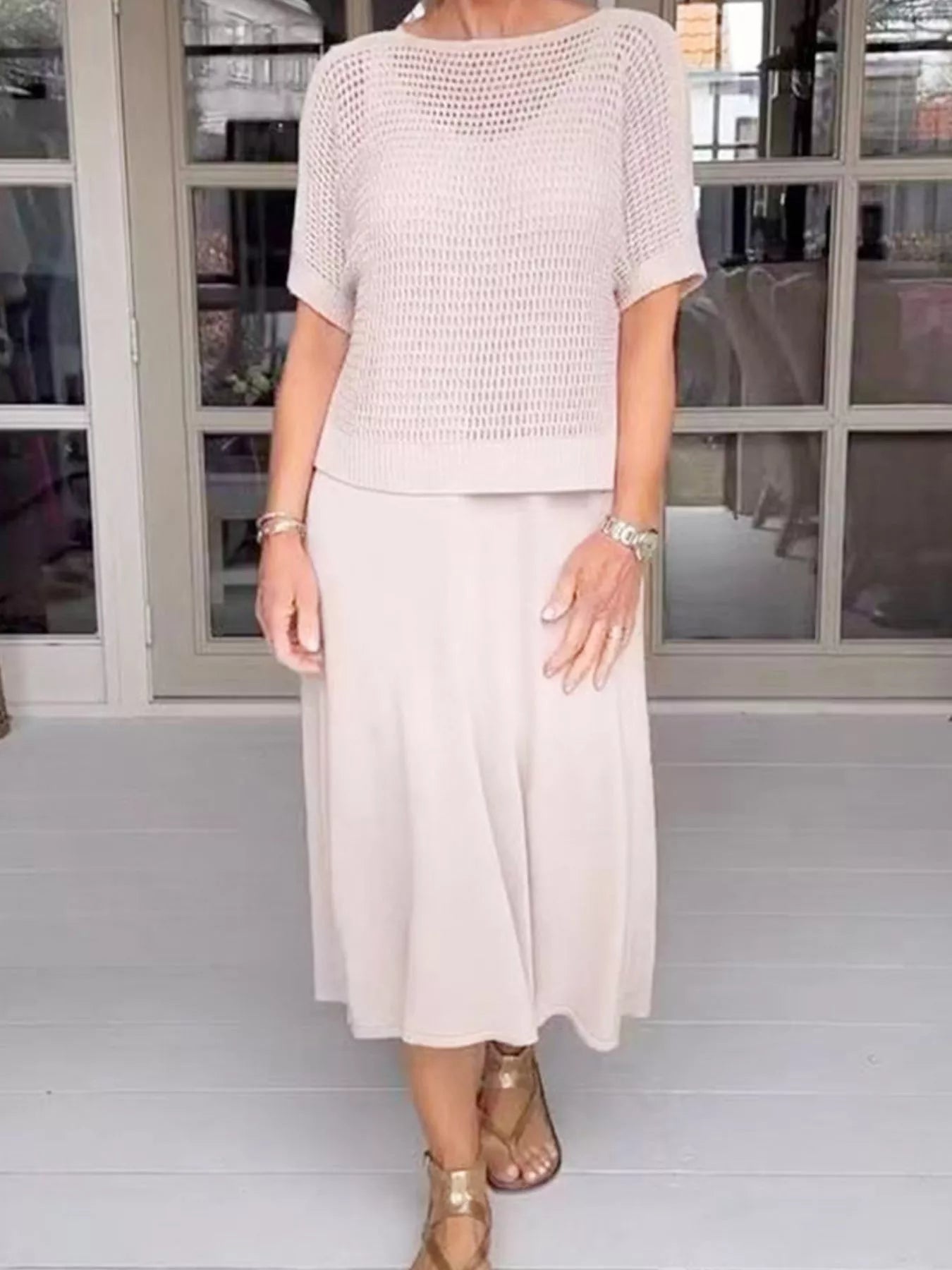 Openwork Sweater and Dress Set