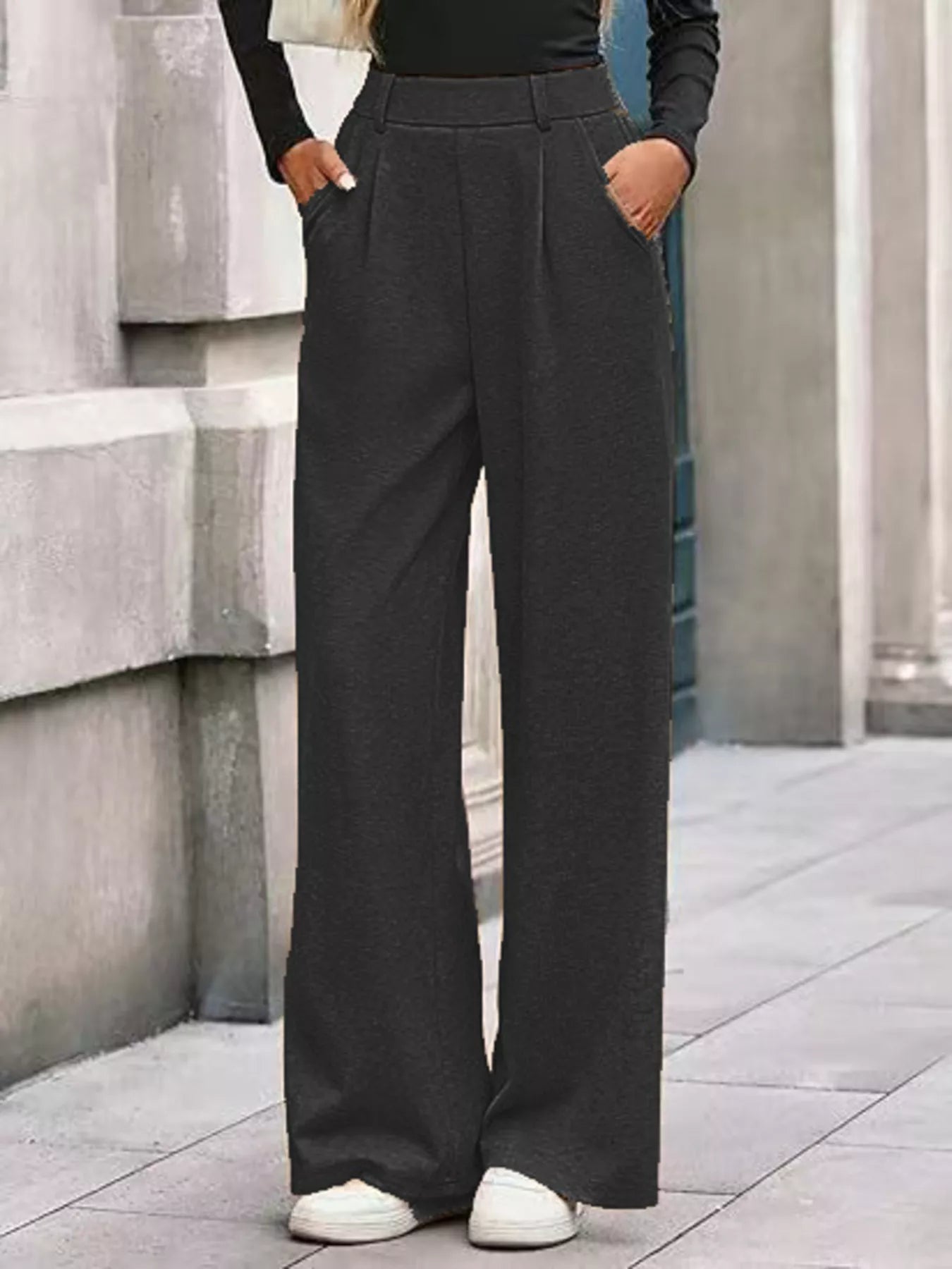 Wide-Leg Pleated Trouser Pants