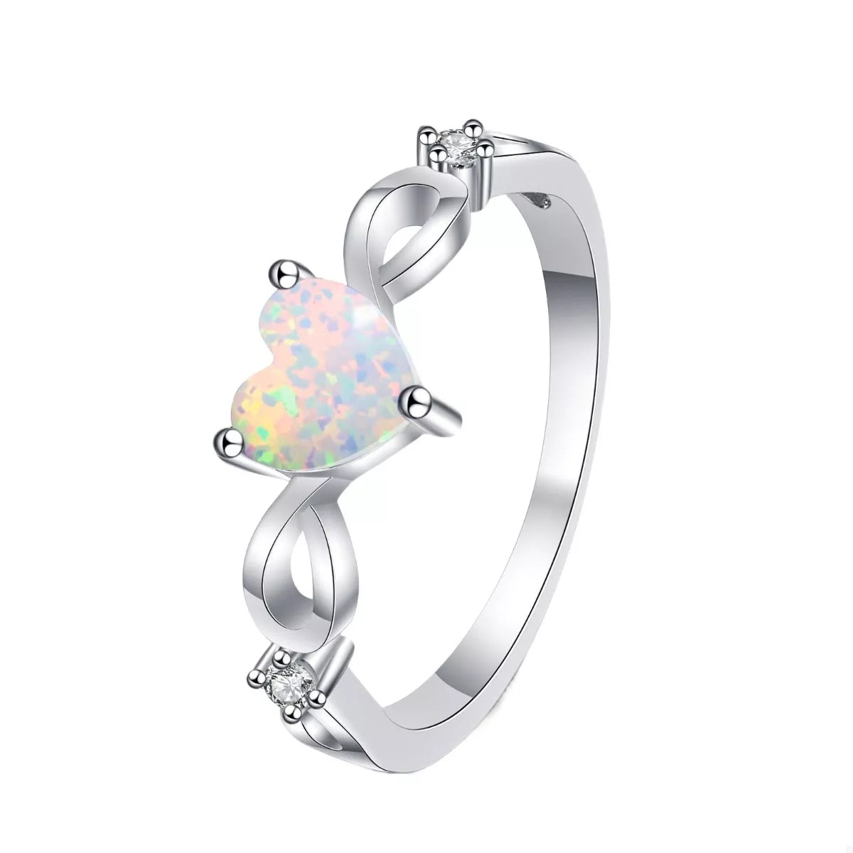 Heart-Shaped Opal Ring - 925 Sterling Silver