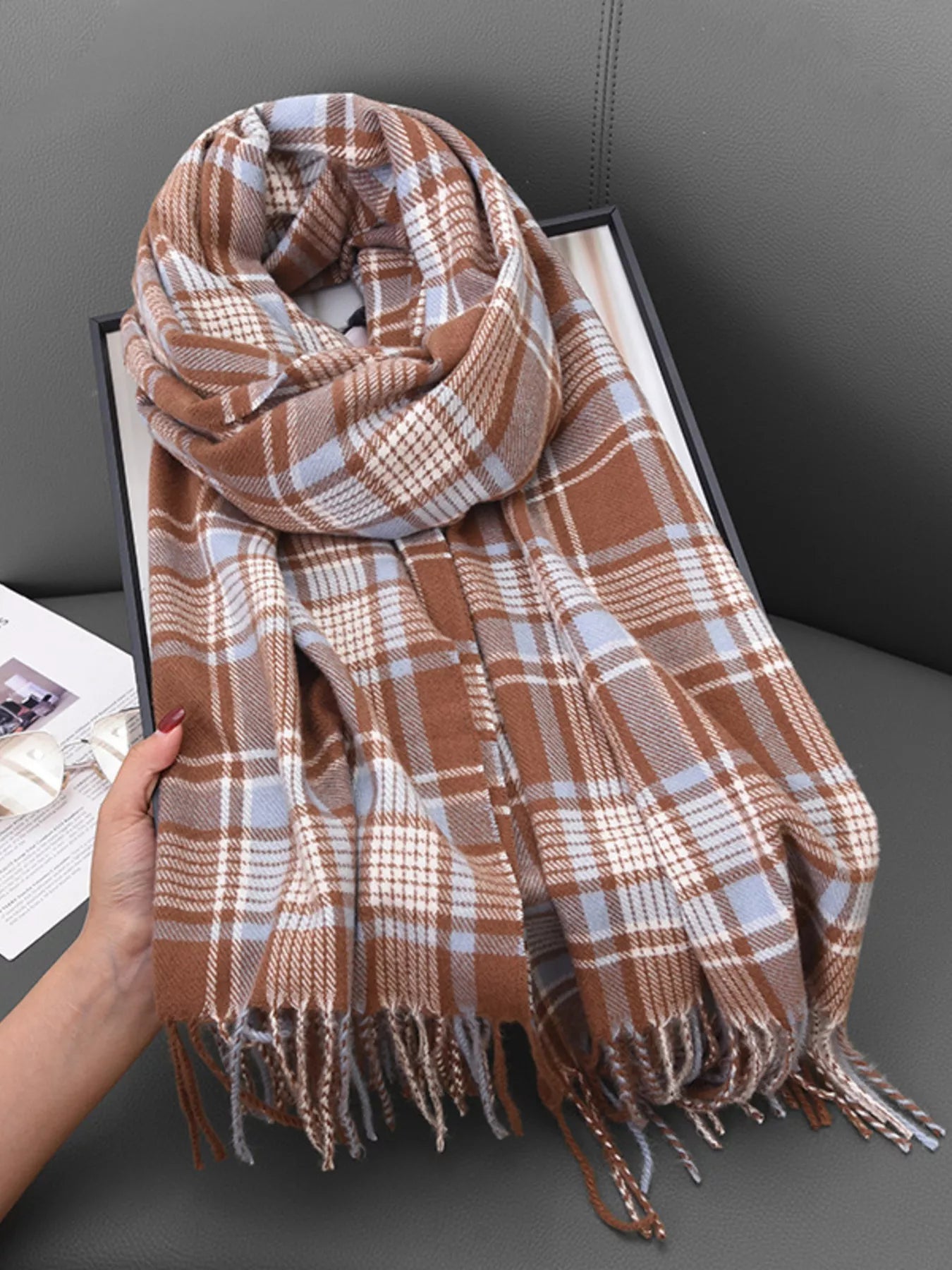 Plaid Tassel Hem Scarf