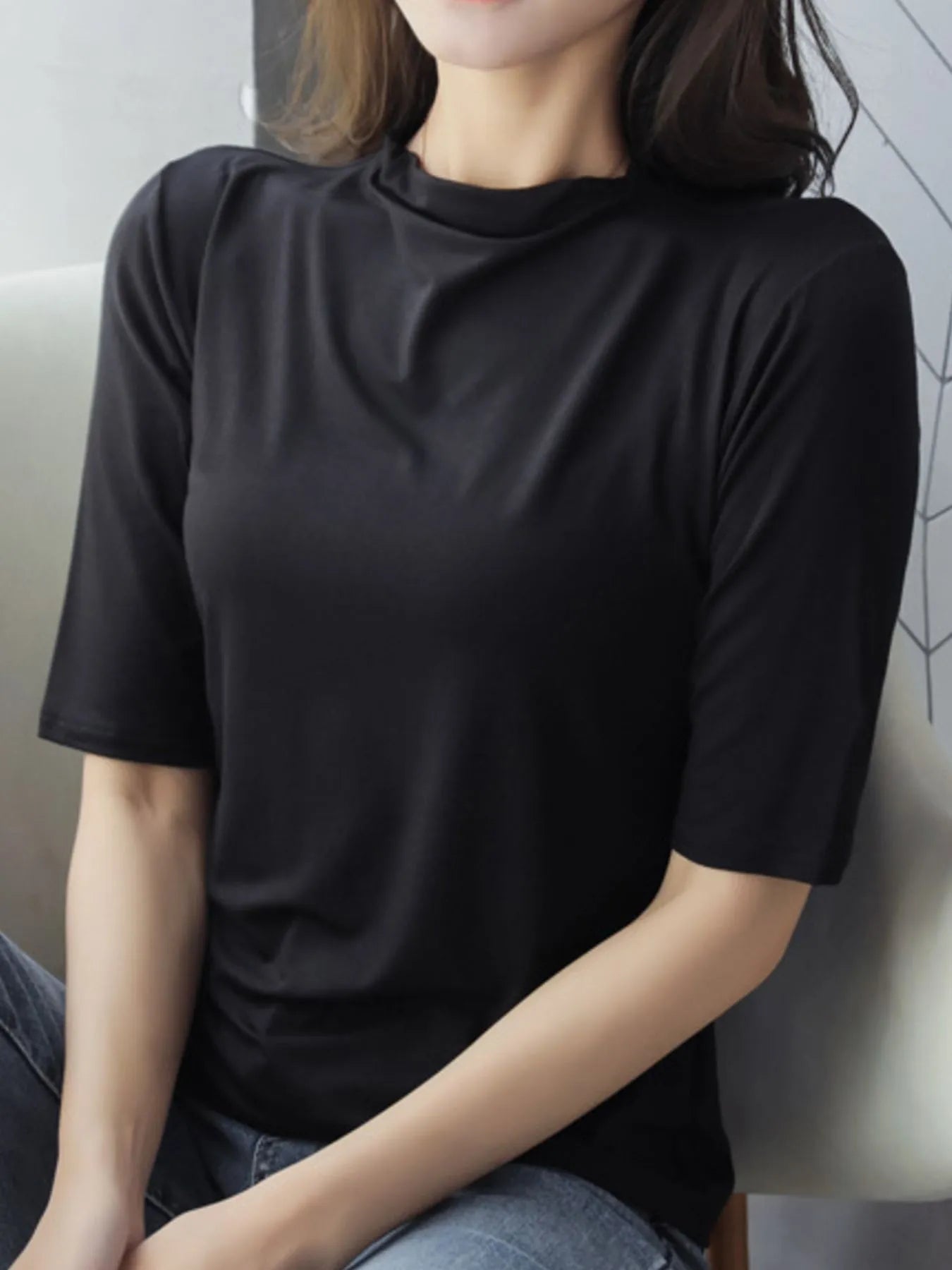 Women's Mock Neck Half Sleeve T-Shirt