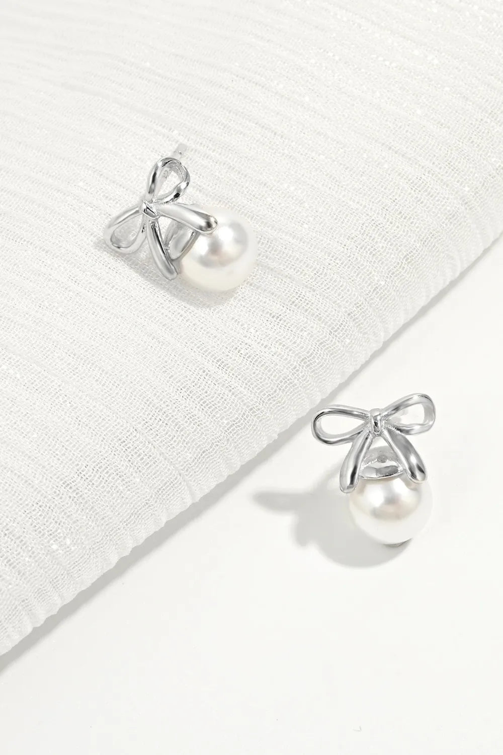 Shell Pearl Bow Earrings - Side View