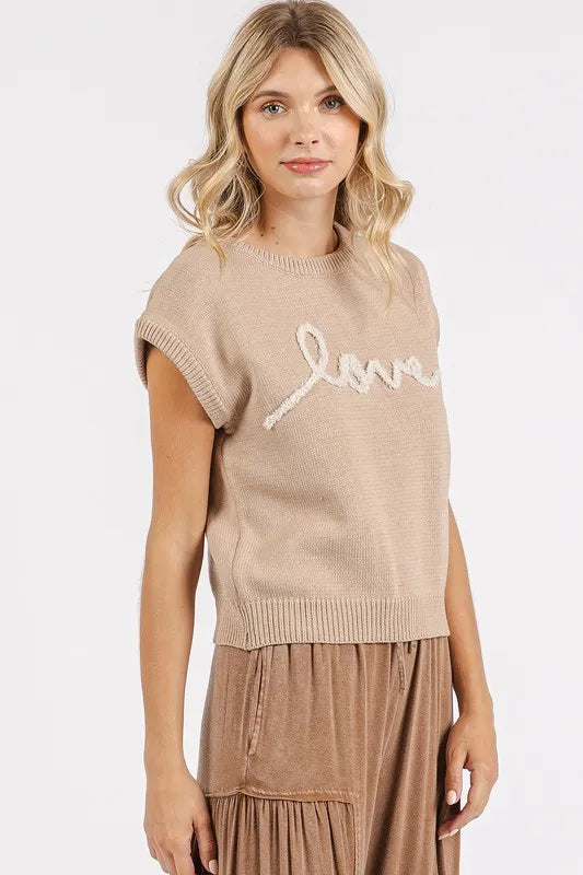 Love Letter Round Neck Cap Sleeve Knit Top