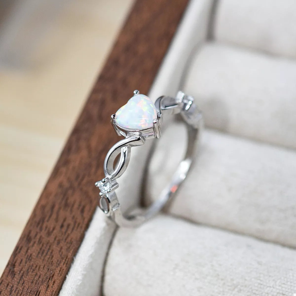 Heart-Shaped Opal Ring - 925 Sterling Silver